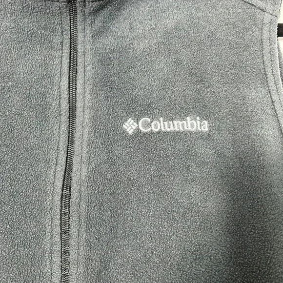 Columbia Fleece Vest Men's S Full Zip Charcoal Black Sleeveless Jacket Layer - Picture 2 of 5
